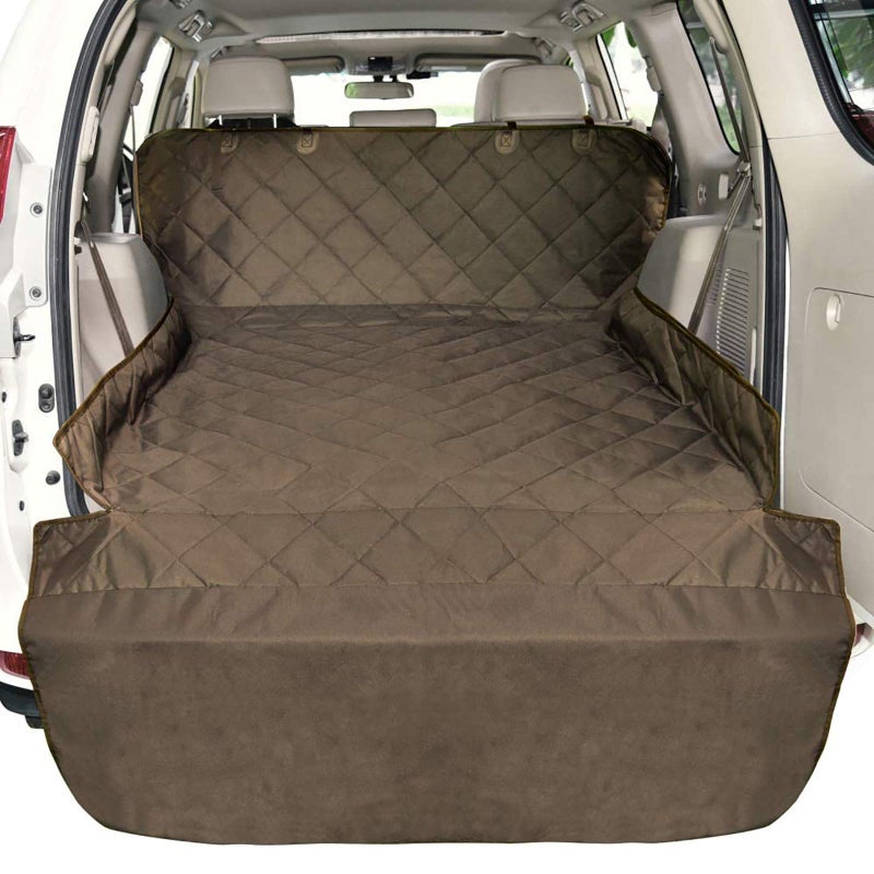 F-color SUV Cargo Liner for Dogs, Water Resistant Pet Cargo Cover Dog Seat Cover Mat for SUVs Sedans Vans with Bumper Flap Protector, Non-Slip, Large Size Universal Fit, Brown - Image 1